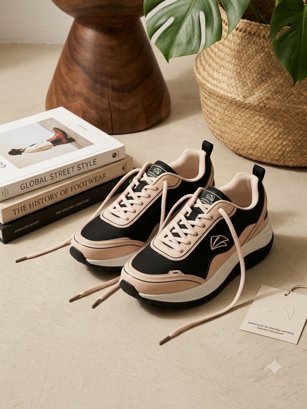 Womens Black and Blush Fashion Sneakers - Lightweight Casual Trainer